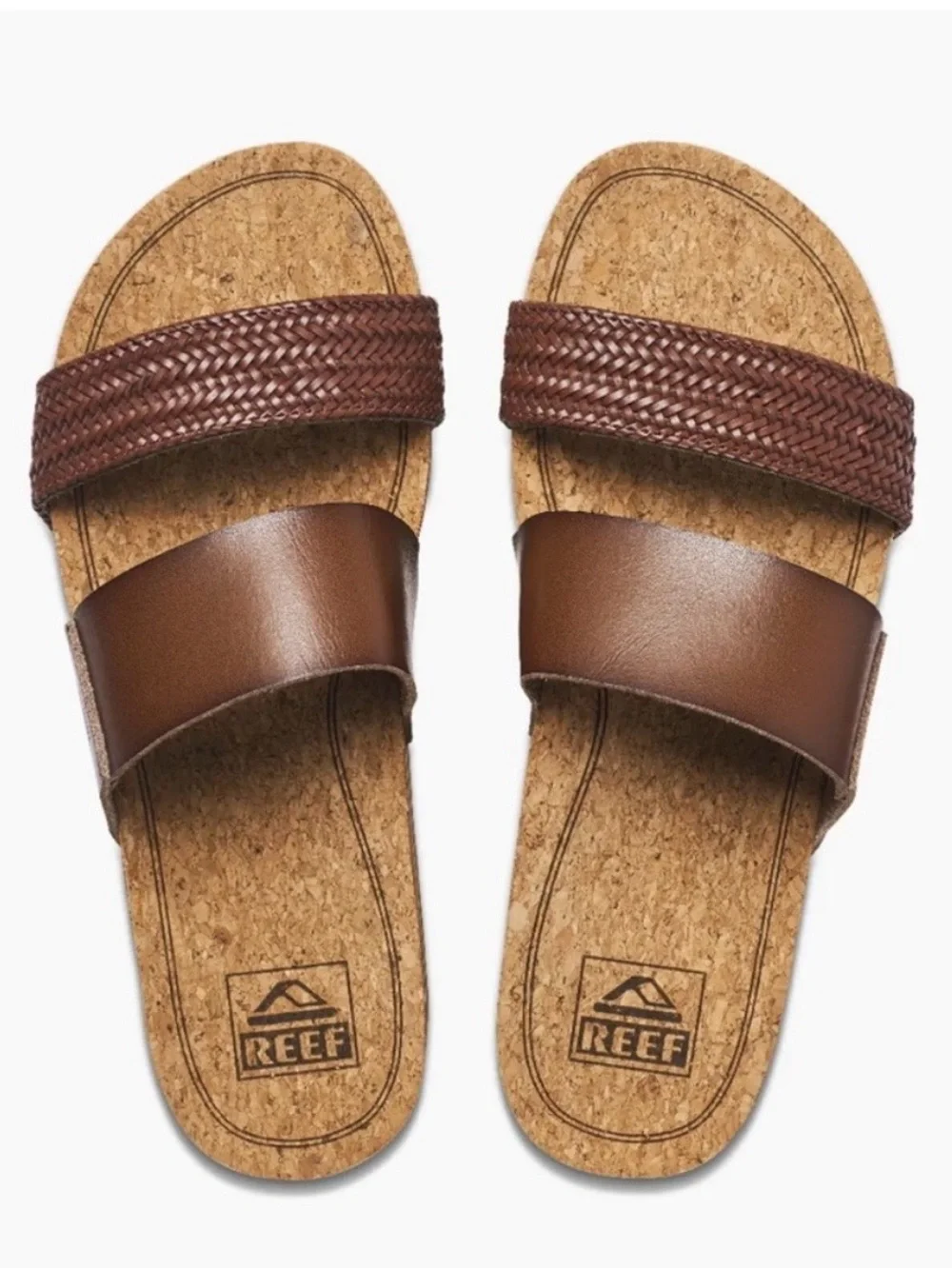 REEF • Brown Cushion Vista Hi Dual-Strap Braided Platform Slide Sandals, 10